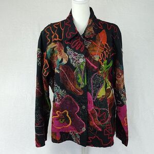 Chicos 2 Med Women's Blazer Art to Wear Multicolor Textured Vintage Button Front